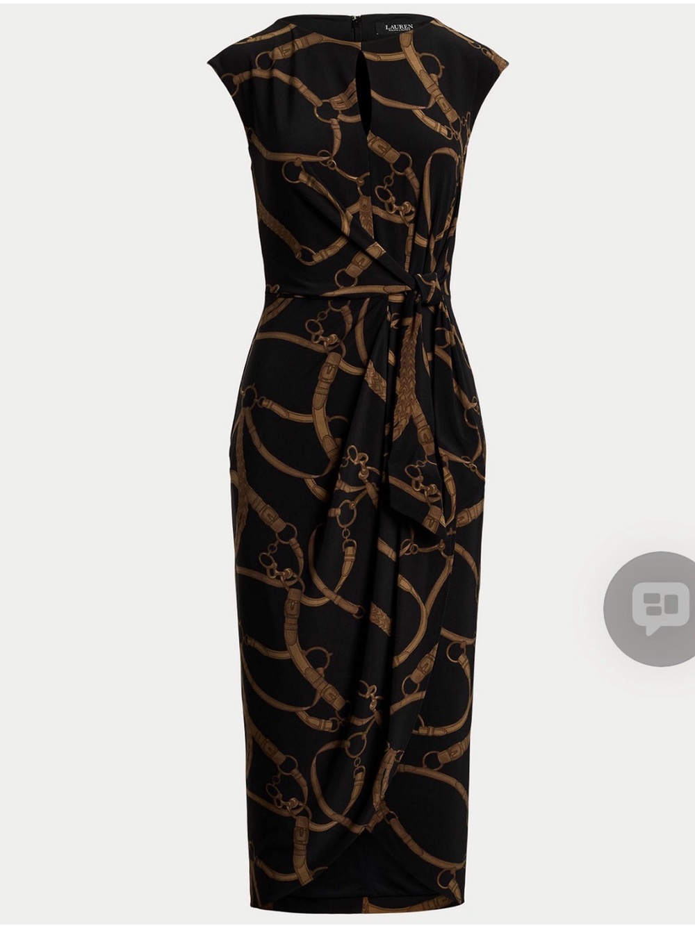 Lauren Ralph Lauren Black & Brown Printed Tie-Waist Midi Dress